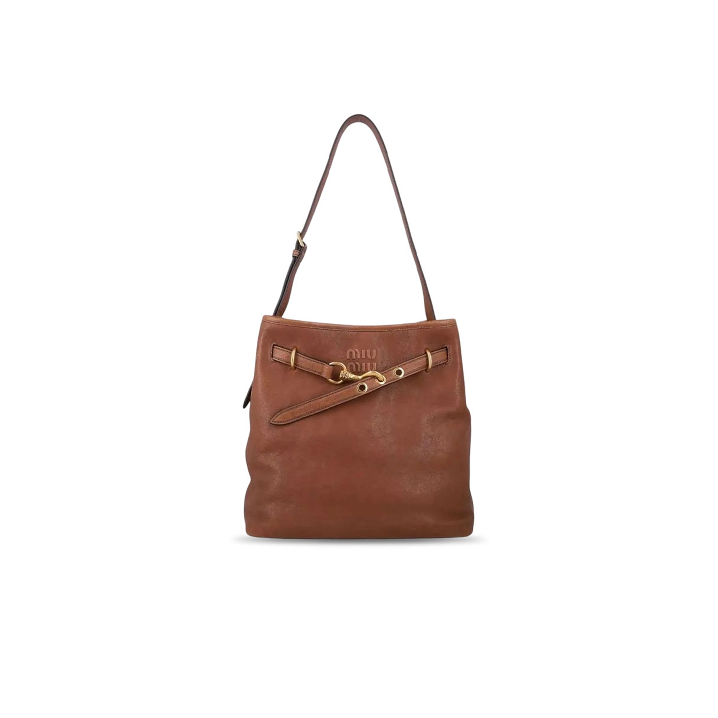MIU MIU BROWN AVENTURE NAPPA LEATHER BUCKET SHOULDER BAG 5BE101 (31*30*13cm)